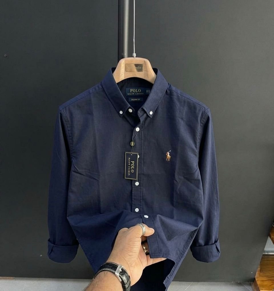 Ralph Lauren Elegant Navy Blue Full Sleeve Cotton Shirt for Men