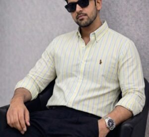 Old Money Aesthetic Pastel Yellow & White Striped Oxford Shirt - Code: 5008