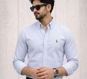 Old Money Aesthetic Light Blue Pin-Striped Oxford Shirt - Code: 5011