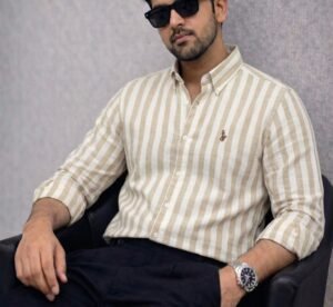 Old Money Aesthetic Beige & Cream Striped Oxford Shirt - Code: 5014